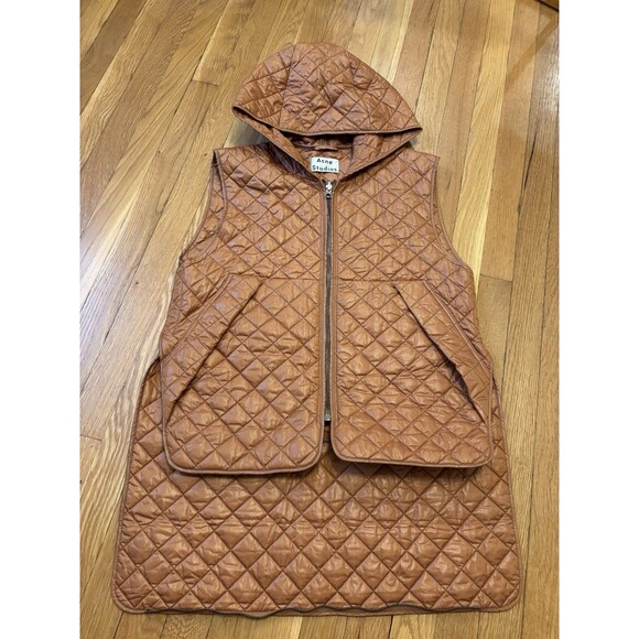 Acne Studios Brown Quilted Puffer Vest Hood Zip Up Midnight PAW17 Men’s M 48 - Picture 7 of 12